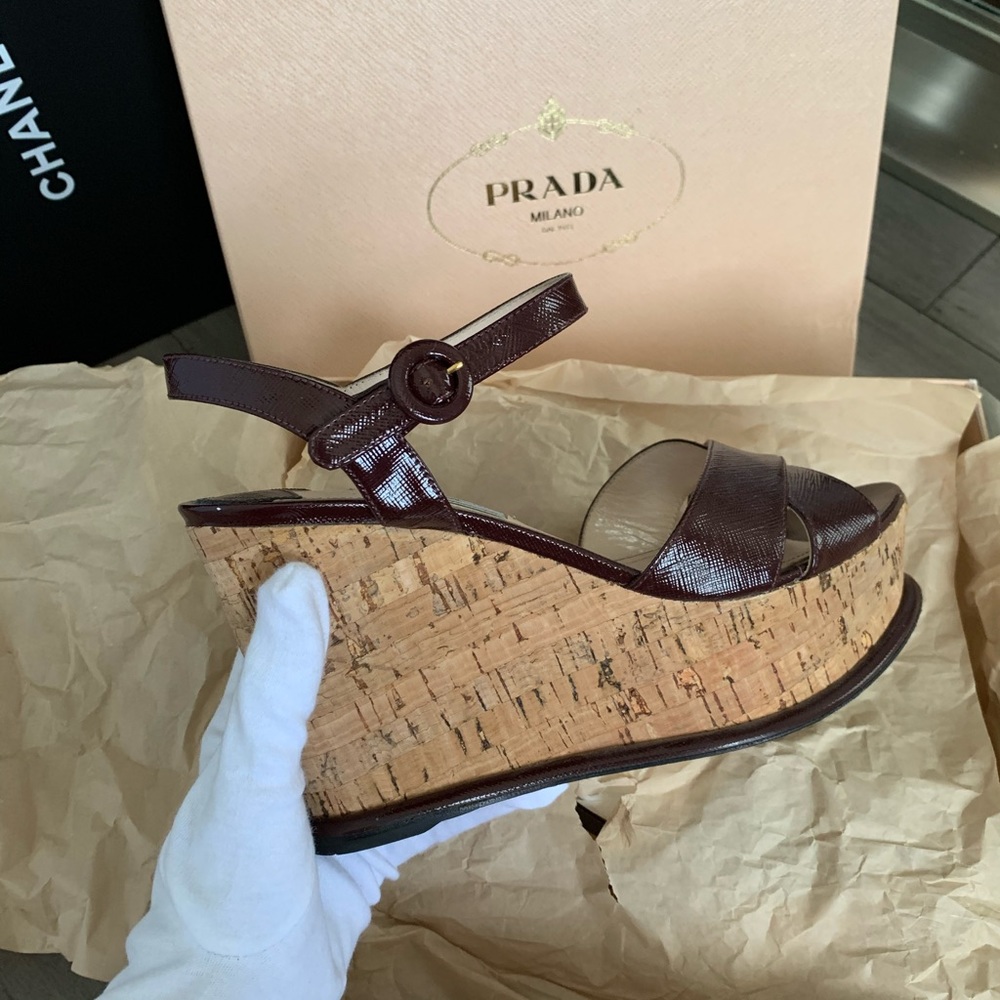 Prada burgundy wedges sz 39